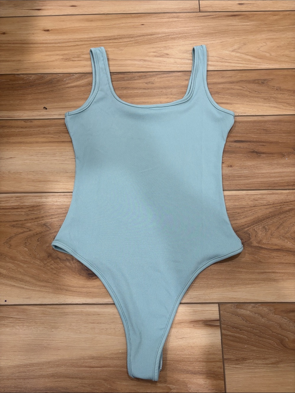 Ribbed Scoop Neck Bodysuit in Light Blue